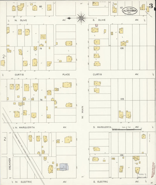Sanborn Fire Insurance Map from Alhambra, Los Angeles County, California (1907), Sheet #0003 - Historic Sanborn Fire Insurance Map Print, vintage old map wall art, antique decor, genealogy gift, California California map