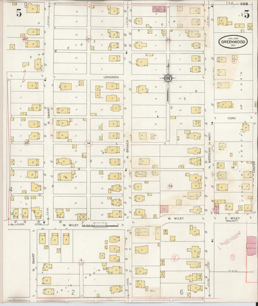 Sanborn Fire Insurance Map from Greenwood, Johnson County, Indiana (1940), Sheet #0005 - Historic Sanborn Fire Insurance Map Print, vintage old map wall art, antique decor, genealogy gift, Indiana Indiana map