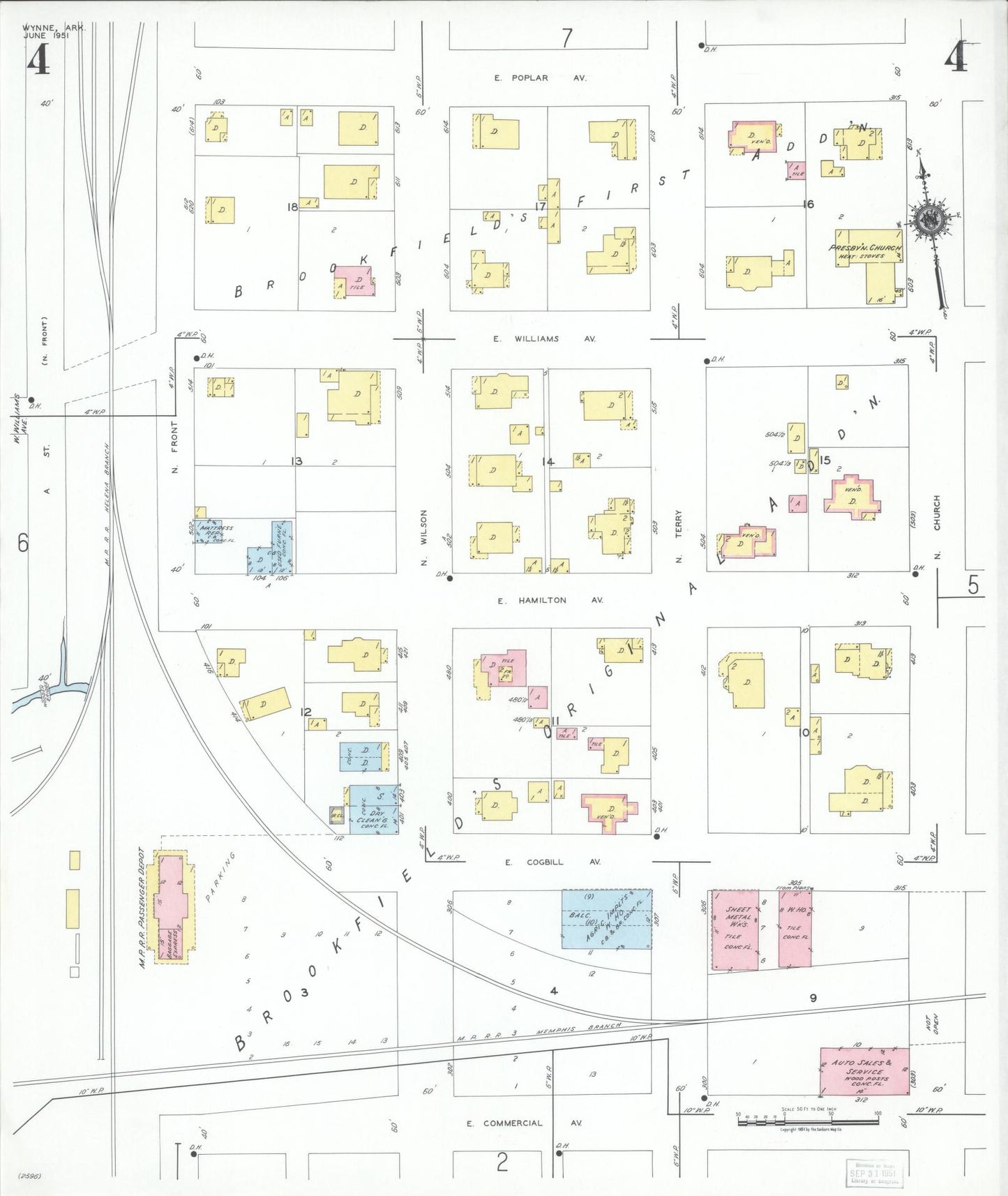 Sanborn Fire Insurance Map from Wynne, Cross County, Arkansas (1951), Sheet #0004 - Complete Map Set gallery image, historic Sanborn map, vintage wall art, Arkansas Arkansas