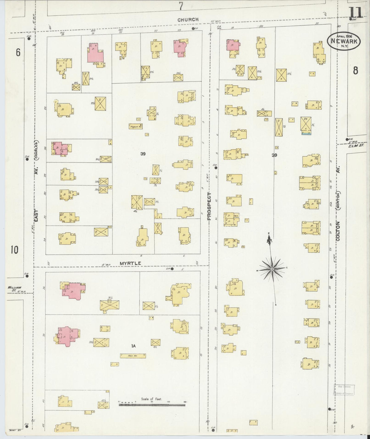 Sanborn Fire Insurance Map from Newark, Wayne County, New York (1906), Sheet #0011 - Historic Sanborn Fire Insurance Map Print, vintage old map wall art, antique decor, genealogy gift, New York New York map