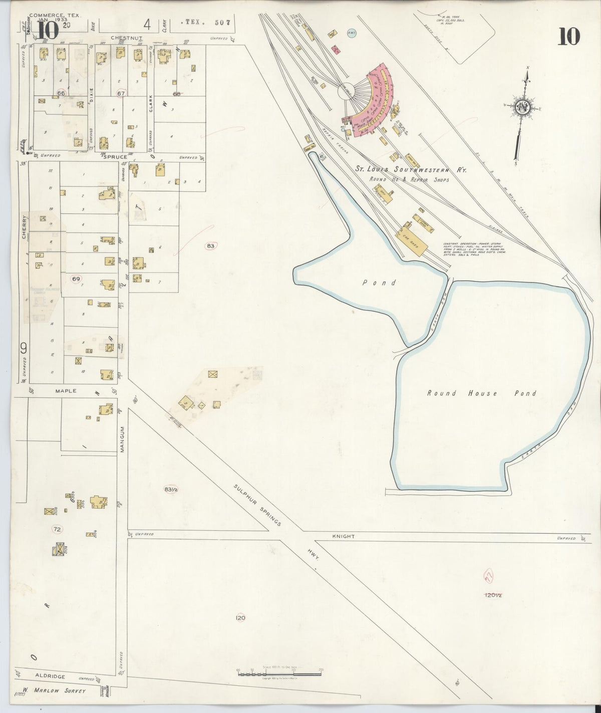 Sanborn Fire Insurance Map from Commerce, Hunt County, Texas (1940), Sheet #0010 - Historic Sanborn Fire Insurance Map Print, vintage old map wall art, antique decor, genealogy gift, Texas Texas map