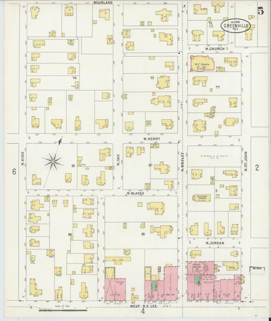 Sanborn Fire Insurance Map from Greenville, Hunt County, Texas (1898), Sheet #0005 - Historic Sanborn Fire Insurance Map Print, vintage old map wall art, antique decor, genealogy gift, Texas Texas map