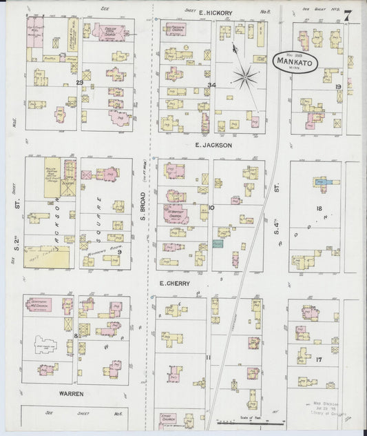 Sanborn Fire Insurance Map from Mankato, Blue Earth County, Minnesota (1889), Sheet #0007 - Historic Sanborn Fire Insurance Map Print, vintage old map wall art, antique decor, genealogy gift, Minnesota Minnesota map