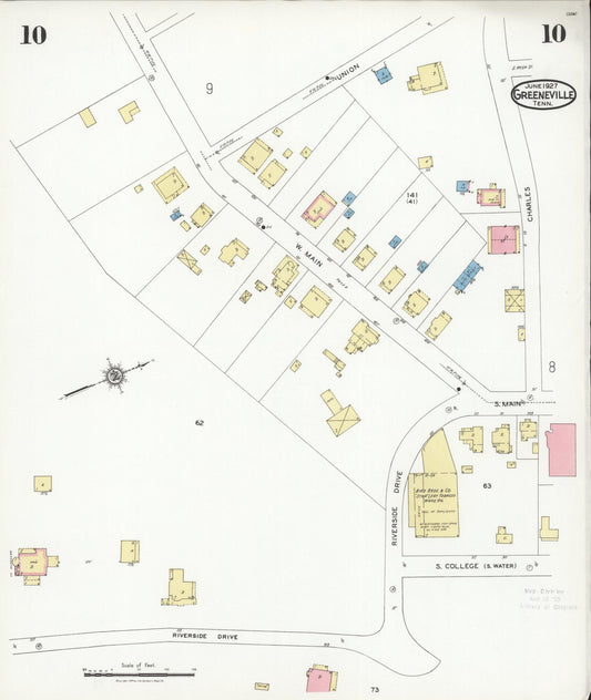 Sanborn Fire Insurance Map from Greeneville, Greene County, Tennessee (1927), Sheet #0010 - Historic Sanborn Fire Insurance Map Print, vintage old map wall art, antique decor, genealogy gift, Tennessee Tennessee map