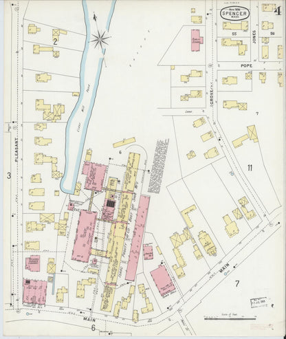 Sanborn Fire Insurance Map from Spencer, Worcester County, Massachusetts (1896), Sheet #0004 - Historic Sanborn Fire Insurance Map Print, vintage old map wall art, antique decor, genealogy gift, Massachusetts Massachusetts map