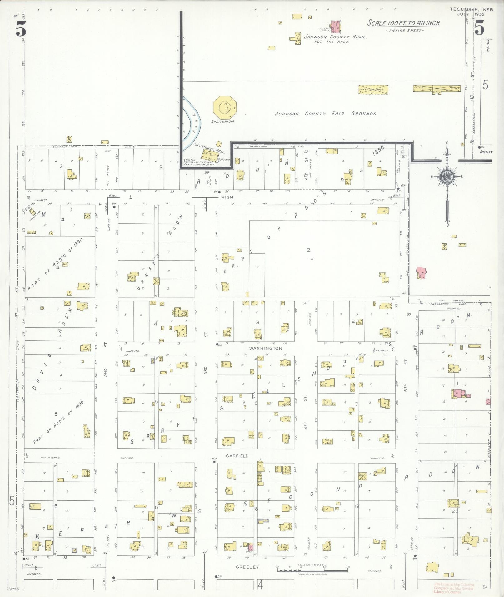 Sanborn Fire Insurance Map from Tecumseh, Johnson County, Nebraska (1935), Sheet #0005 - Complete Map Set gallery image, historic Sanborn map, vintage wall art, Nebraska Nebraska