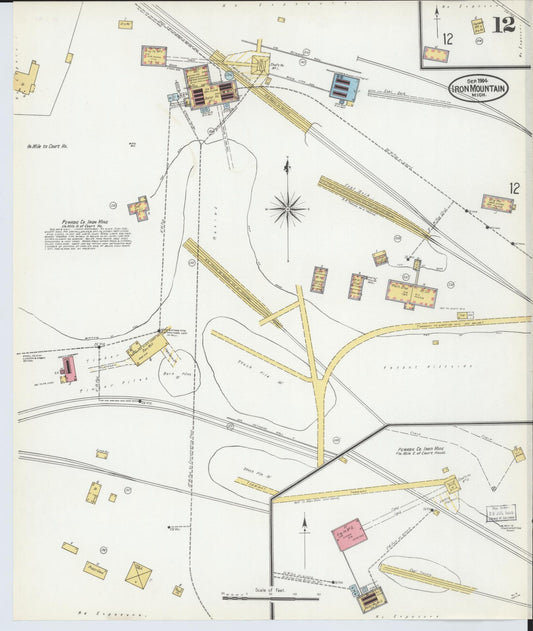 Sanborn Fire Insurance Map from Iron Mountain, Dickinson County, Michigan (1904), Sheet #0012 - Historic Sanborn Fire Insurance Map Print, vintage old map wall art, antique decor, genealogy gift, Michigan Michigan map