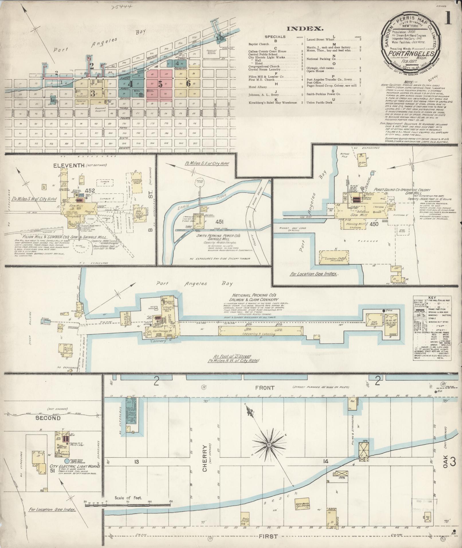 Sanborn Fire Insurance Map from Port Angeles, Clallam County, Washington (1897), Sheet #0001 - Complete Map Set gallery image, historic Sanborn map, vintage wall art, Washington Washington