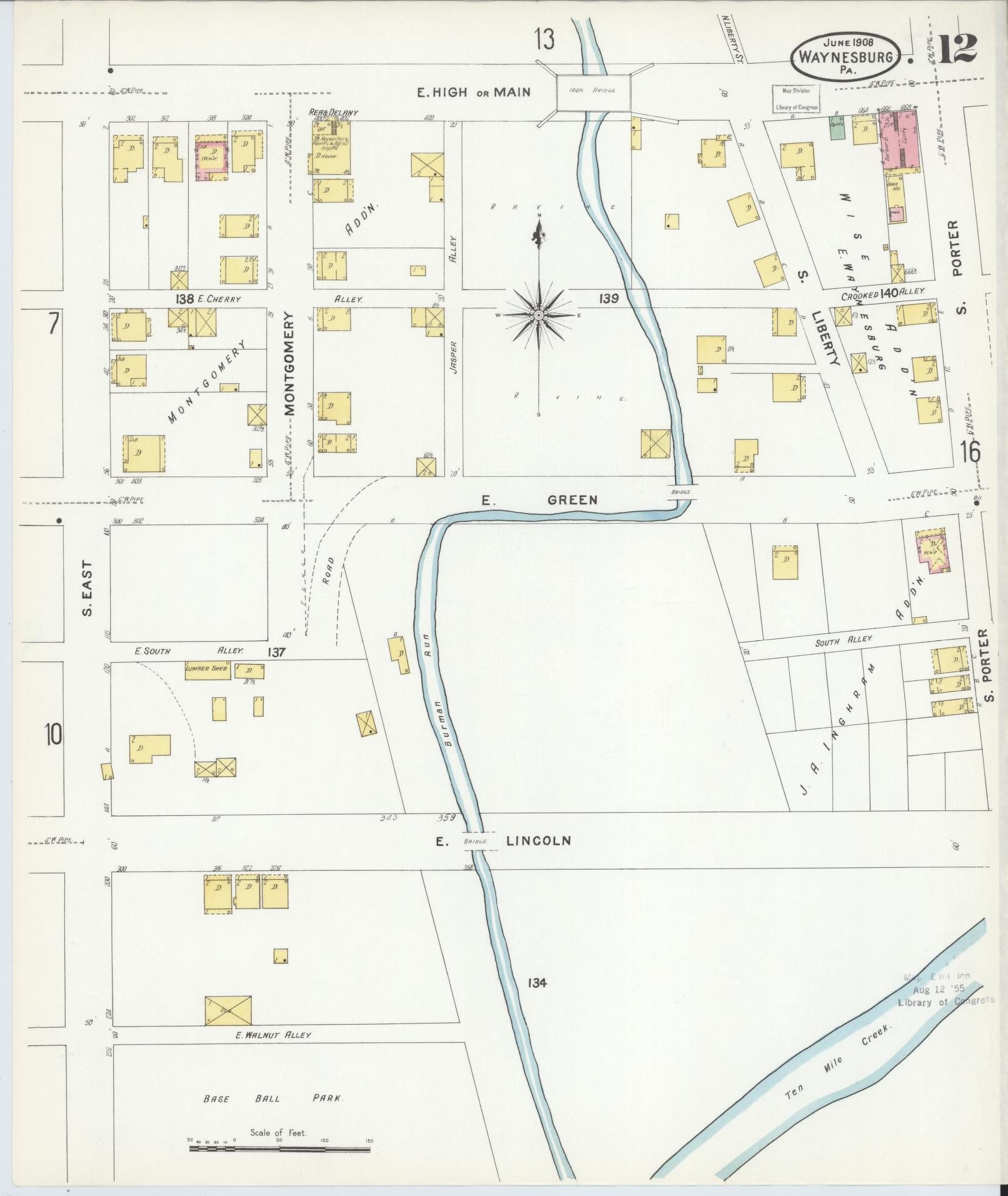 Sanborn Fire Insurance Map from Waynesburg, Greene County, Pennsylvania (1908), Sheet #0012 - Complete Map Set gallery image, historic Sanborn map, vintage wall art, Pennsylvania Pennsylvania