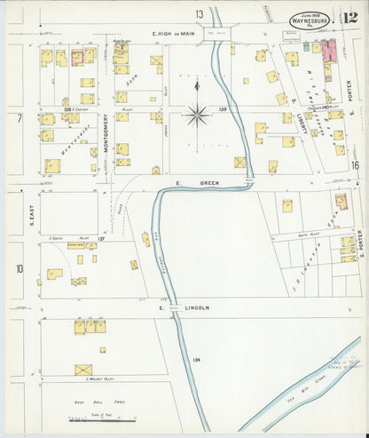 Sanborn Fire Insurance Map from Waynesburg, Greene County, Pennsylvania (1908), Sheet #0012 - Complete Map Set gallery image, historic Sanborn map, vintage wall art, Pennsylvania Pennsylvania