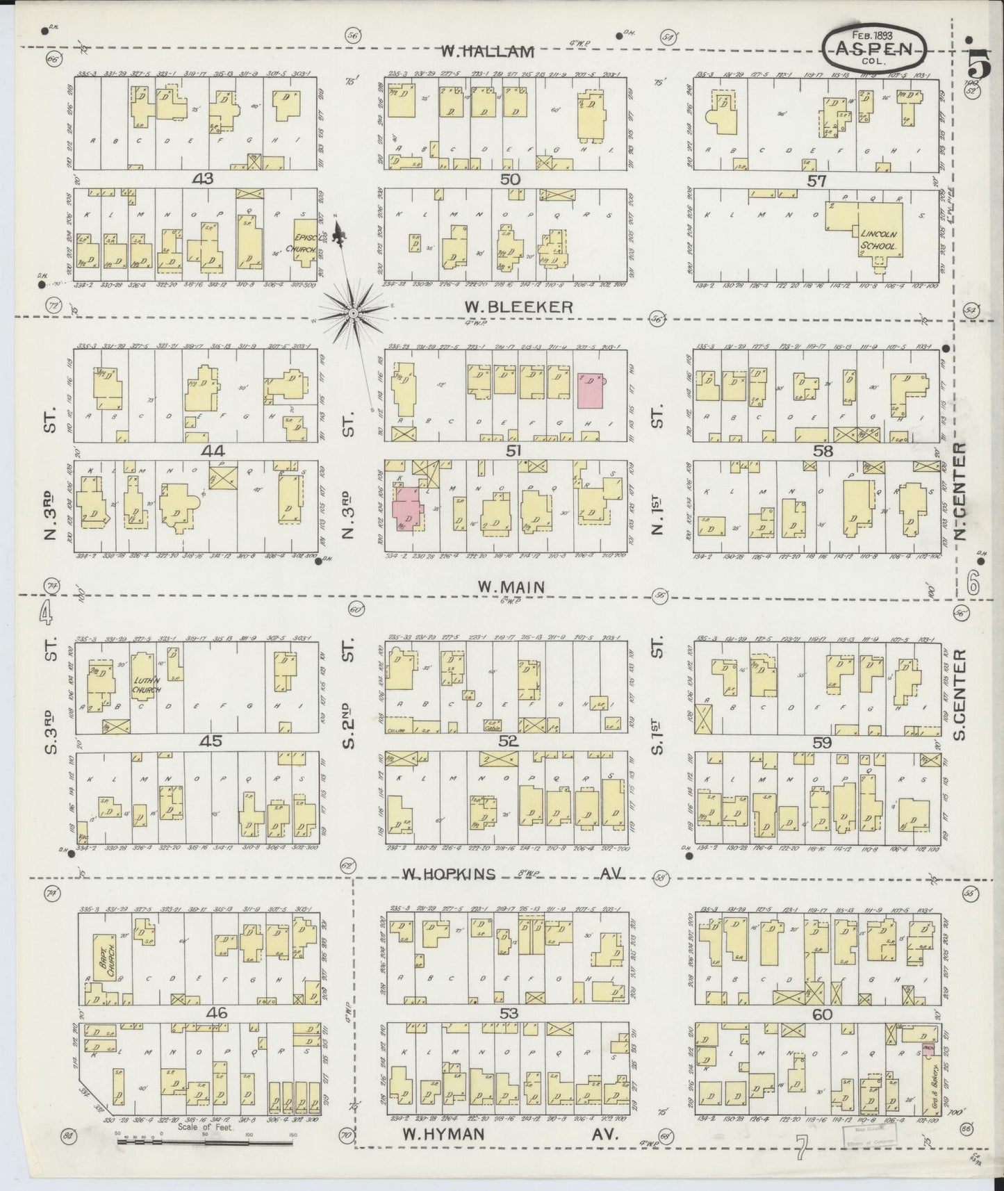 Sanborn Fire Insurance Map from Aspen, Pitkin County, Colorado (1893), Sheet #0005 - Historic Sanborn Fire Insurance Map Print, vintage old map wall art, antique decor, genealogy gift, Colorado Colorado map