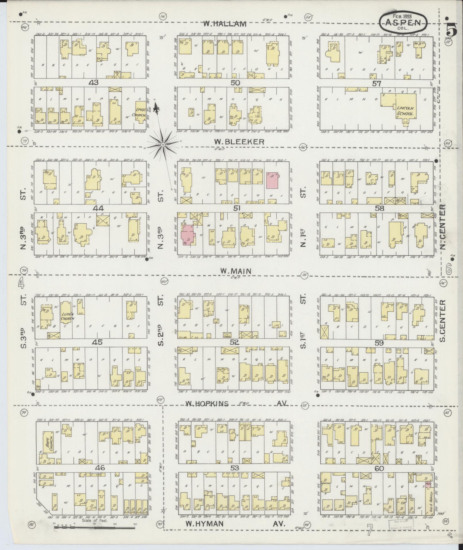 Sanborn Fire Insurance Map from Aspen, Pitkin County, Colorado (1893), Sheet #0005 - Historic Sanborn Fire Insurance Map Print, vintage old map wall art, antique decor, genealogy gift, Colorado Colorado map