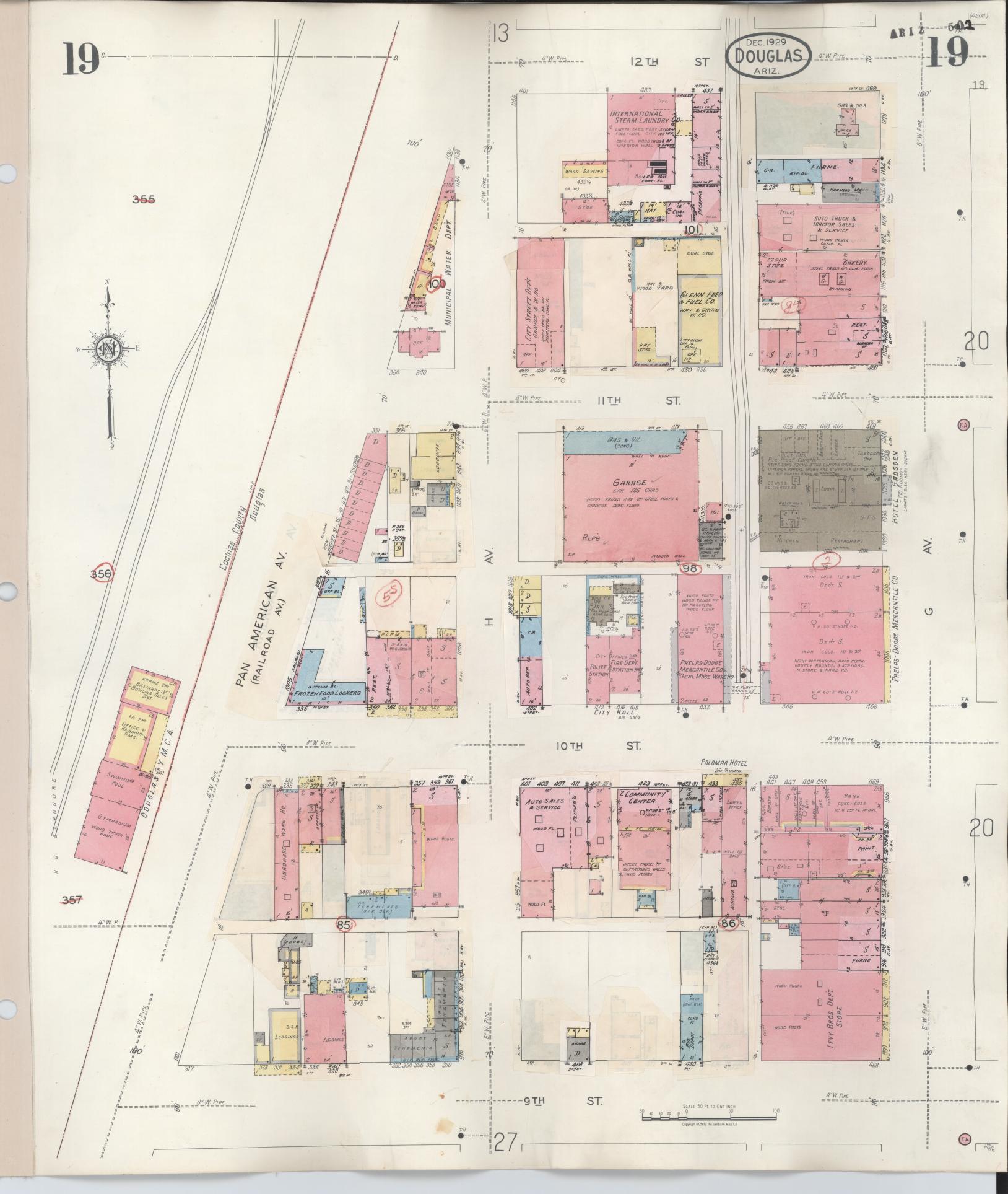Sanborn Fire Insurance Map from Douglas, Cochise County, Arizona (1947), Sheet #0019 - Complete Map Set gallery image, historic Sanborn map, vintage wall art, Arizona Arizona