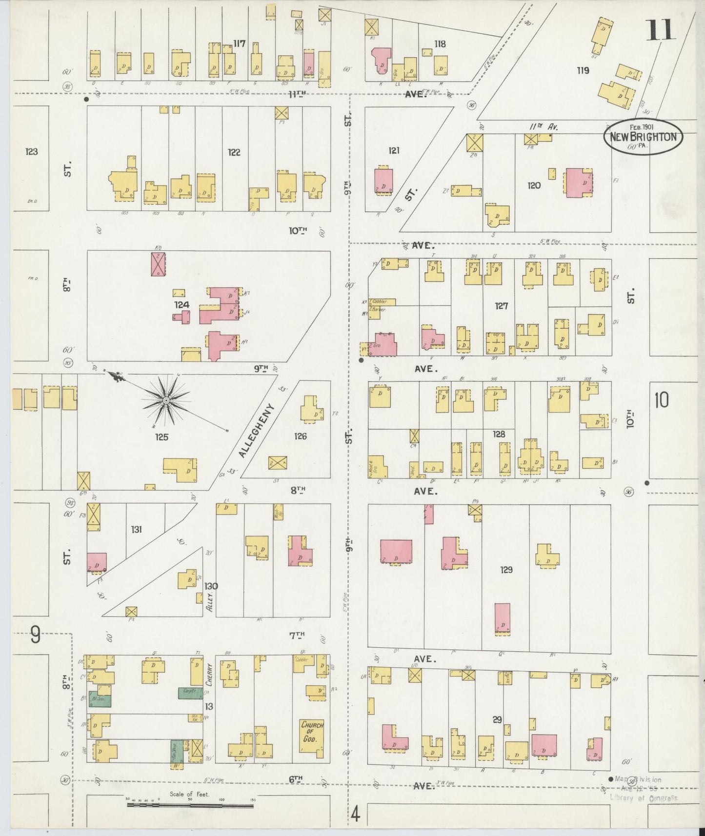 Sanborn Fire Insurance Map from New Brighton, Beaver County, Pennsylvania (1901), Sheet #0011 - Complete Map Set gallery image, historic Sanborn map, vintage wall art, Pennsylvania Pennsylvania