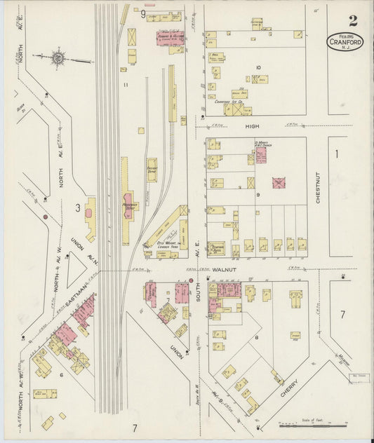 Sanborn Fire Insurance Map from Cranford, Union County, New Jersey (1915), Sheet #0002 - Historic Sanborn Fire Insurance Map Print, vintage old map wall art, antique decor, genealogy gift, New Jersey New Jersey map