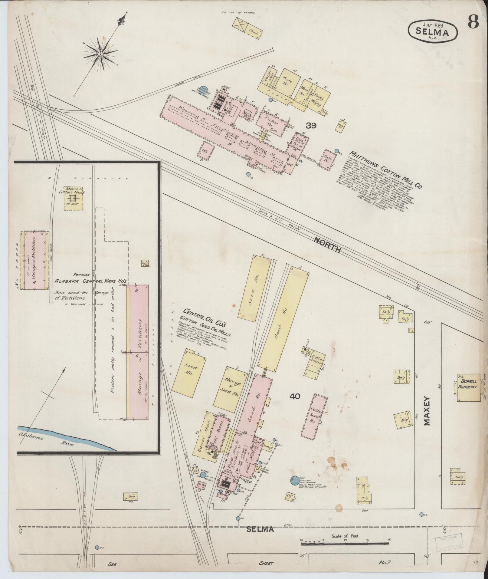 Sanborn Fire Insurance Map from Selma, Dallas County, Alabama (1889), Sheet #0008 - Complete Map Set gallery image, historic Sanborn map, vintage wall art, Alabama Alabama