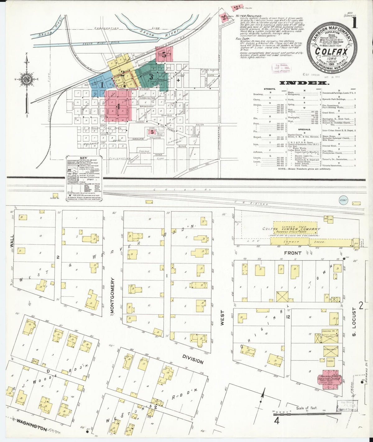 Sanborn Fire Insurance Map from Colfax, Jasper County, Iowa (1911), Sheet #0001 - Historic Sanborn Fire Insurance Map Print