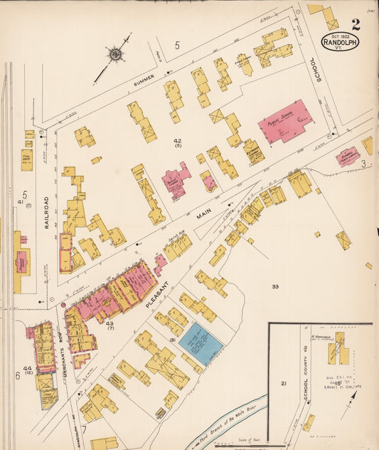 Sanborn Fire Insurance Map from Randolph, Orange County, Vermont (1922), Sheet #0002 - Historic Sanborn Fire Insurance Map Print, vintage old map wall art, antique decor, genealogy gift, Vermont Vermont map
