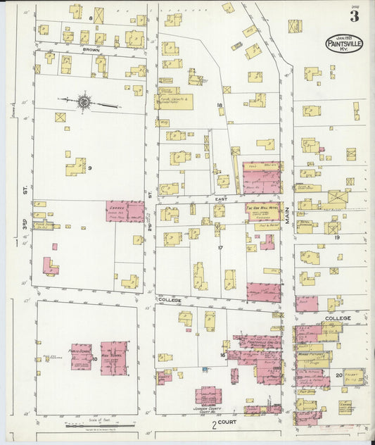 Sanborn Fire Insurance Map from Paintsville, Johnson County, Kentucky (1921), Sheet #0003 - Historic Sanborn Fire Insurance Map Print, vintage old map wall art, antique decor, genealogy gift, Kentucky Kentucky map