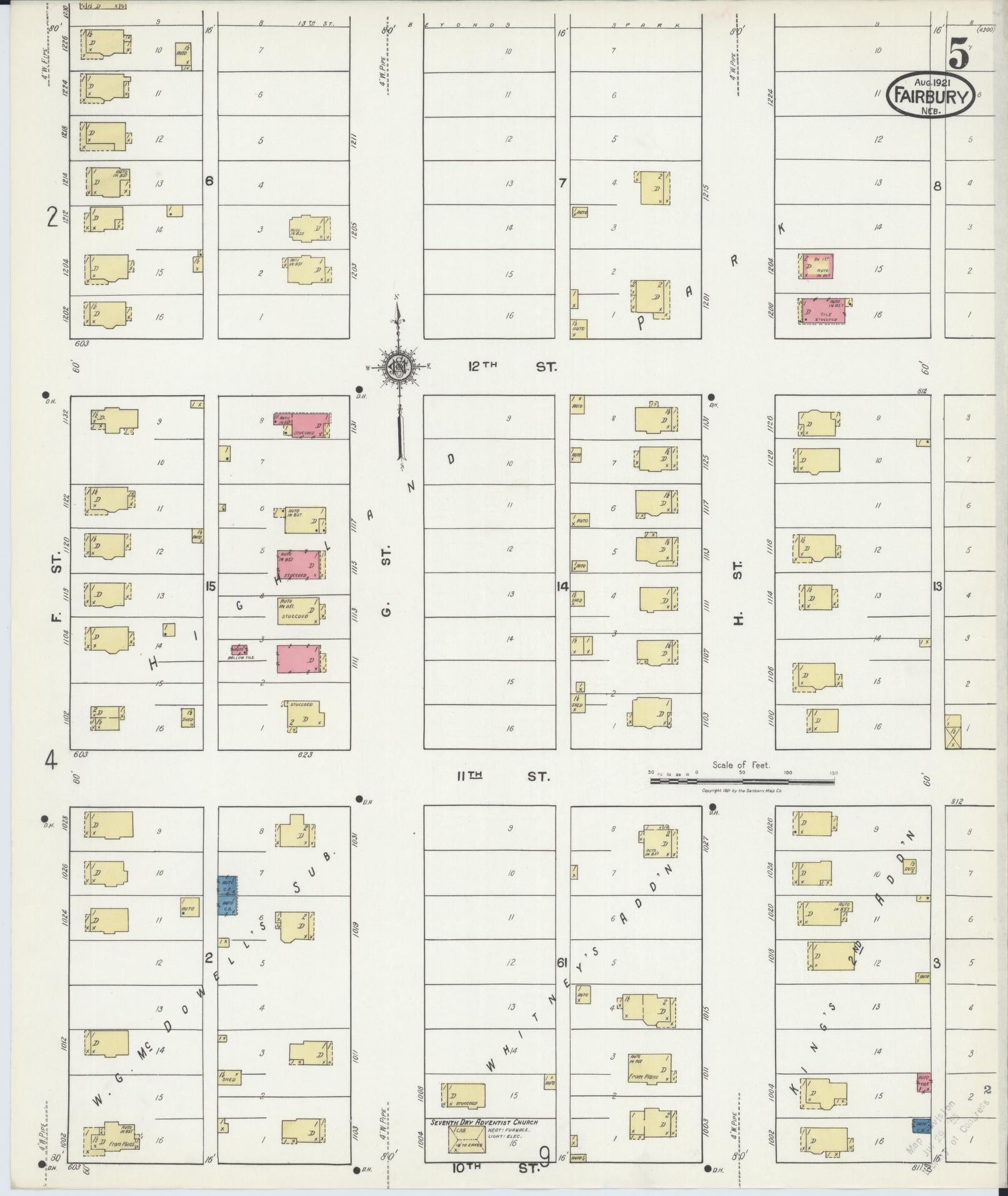 Sanborn Fire Insurance Map from Fairbury, Jefferson County, Nebraska (1921), Sheet #0005 - Complete Map Set gallery image, historic Sanborn map, vintage wall art, Nebraska Nebraska