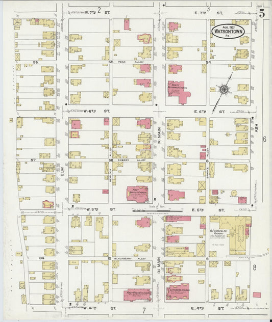Sanborn Fire Insurance Map from Watsontown, Northumberland County, Pennsylvania (1921), Sheet #0005 - Historic Sanborn Fire Insurance Map Print, vintage old map wall art, antique decor, genealogy gift, Pennsylvania Pennsylvania map