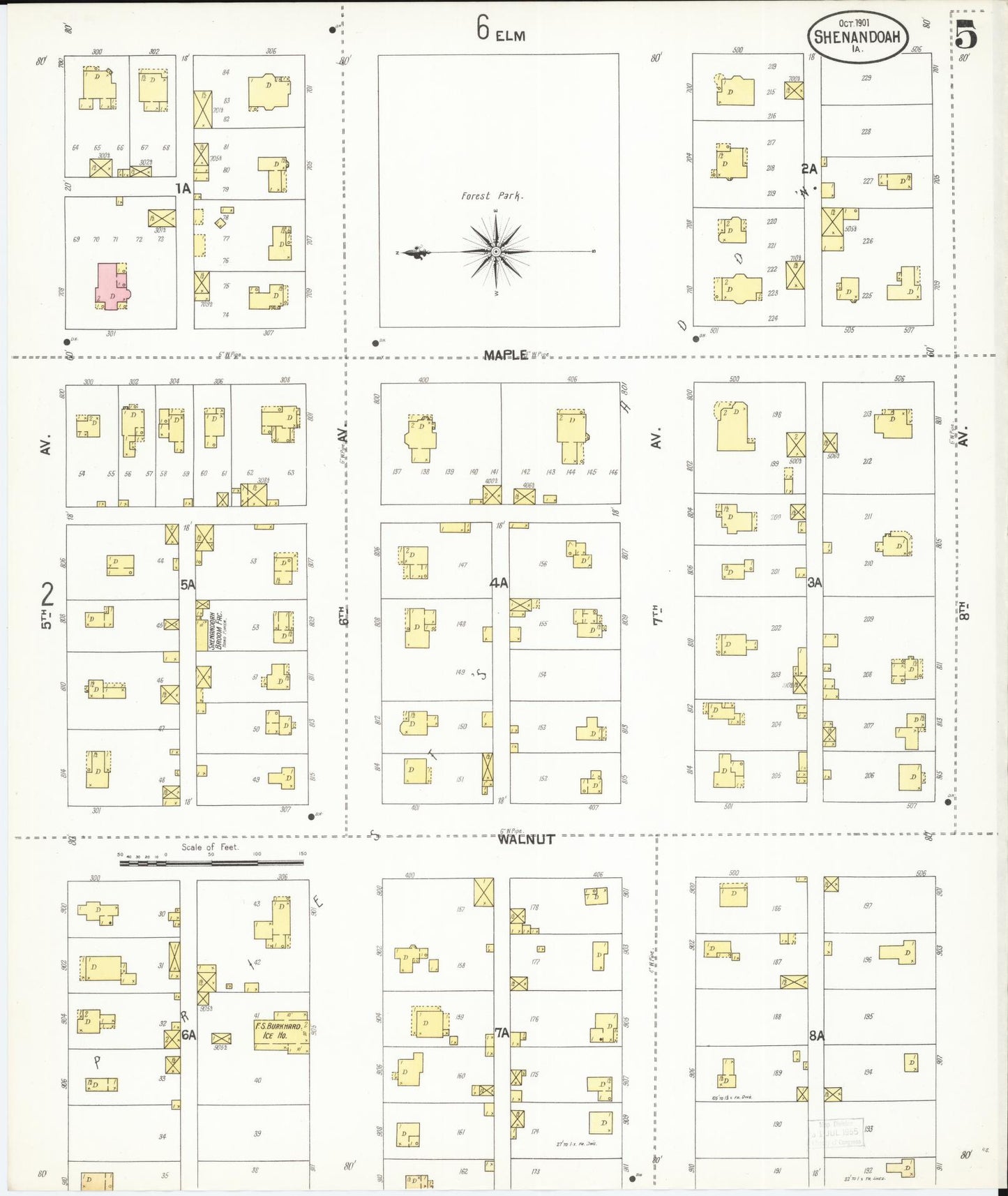 Sanborn Fire Insurance Map from Shenandoah, Page County, Iowa (1901), Sheet #0005 - Historic Sanborn Fire Insurance Map Print, vintage old map wall art