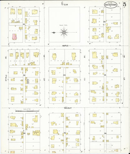 Sanborn Fire Insurance Map from Shenandoah, Page County, Iowa (1901), Sheet #0005 - Historic Sanborn Fire Insurance Map Print, vintage old map wall art