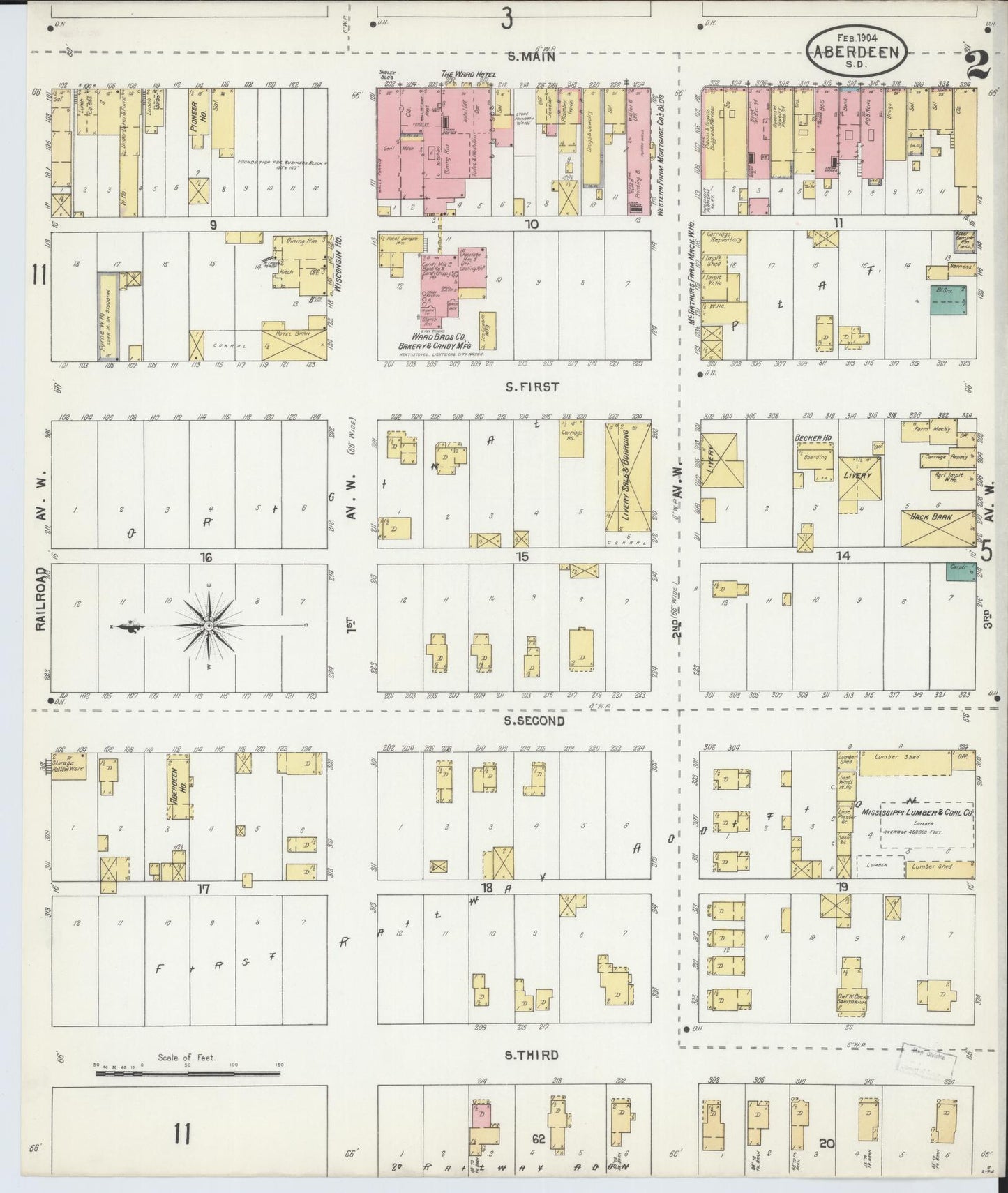 Sanborn Fire Insurance Map from Aberdeen, Brown County, South Dakota (1904), Sheet #0002 - Complete Map Set gallery image, historic Sanborn map, vintage wall art, South Dakota South Dakota