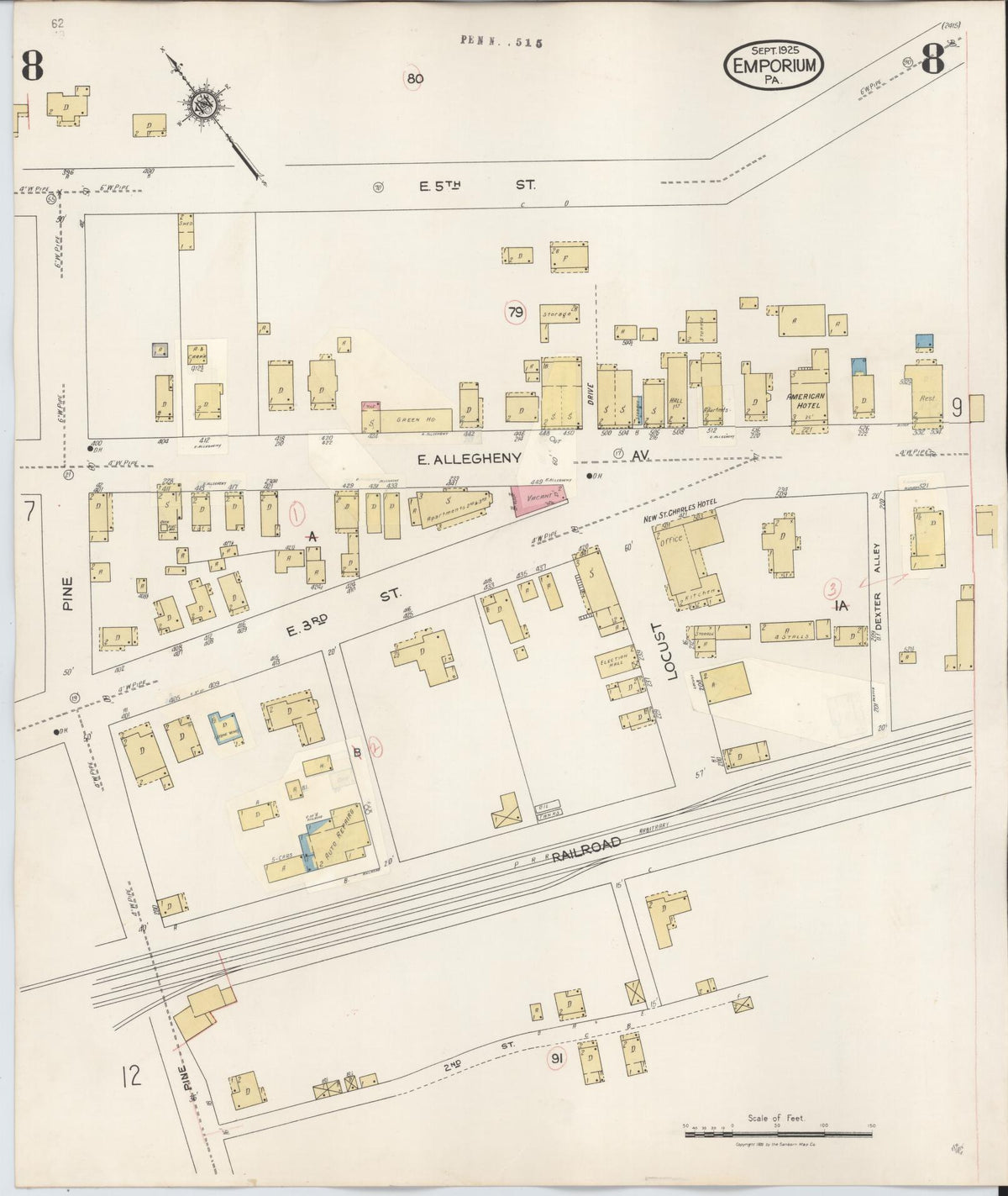 Sanborn Fire Insurance Map from Emporium, Cameron County, Pennsylvania (1938), Sheet #0008 - Complete Map Set gallery image, historic Sanborn map, vintage wall art, Pennsylvania Pennsylvania
