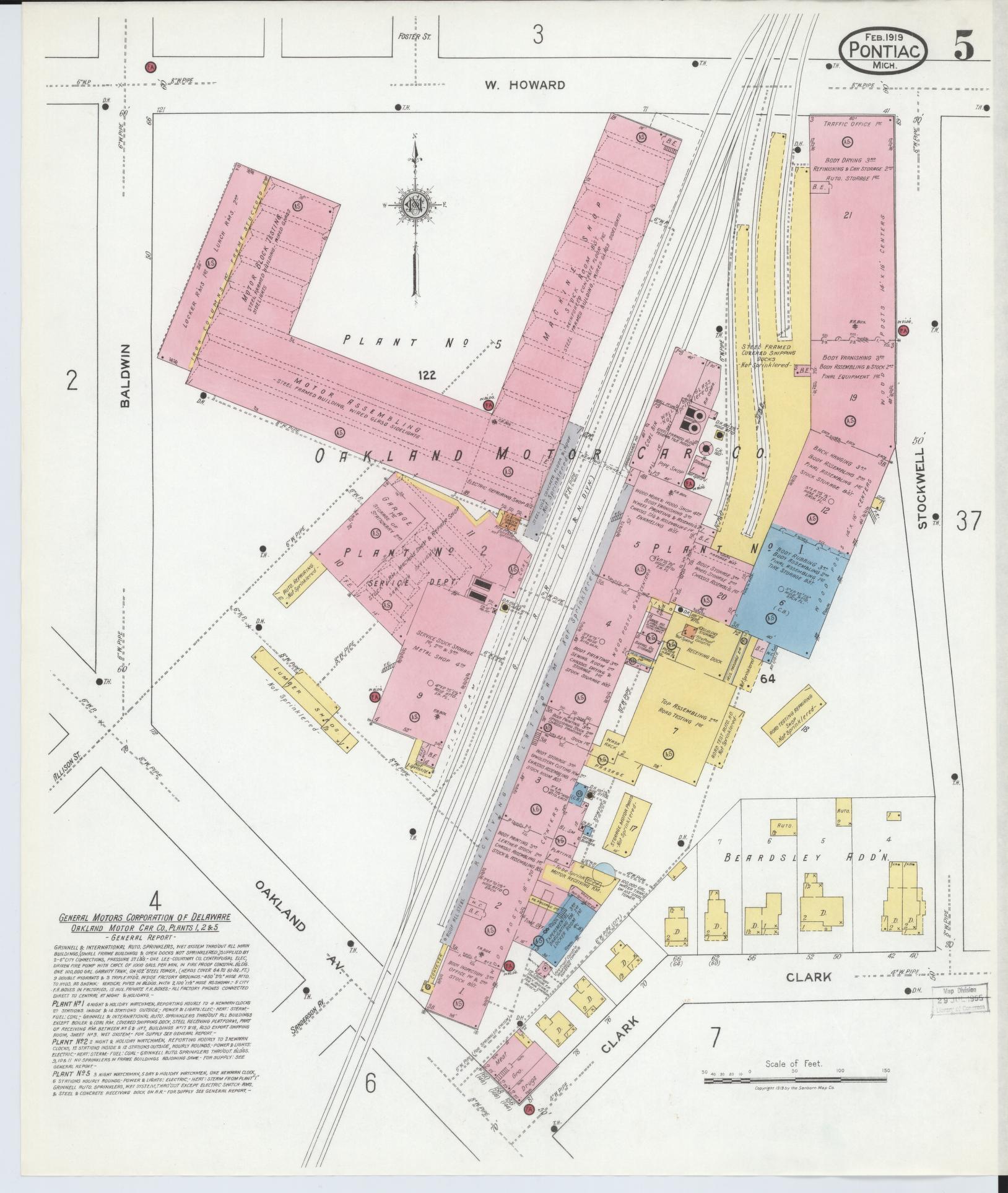 Sanborn Fire Insurance Map from Pontiac, Oakland County, Michigan (1919), Sheet #0005 - Complete Map Set gallery image, historic Sanborn map, vintage wall art, Michigan Michigan