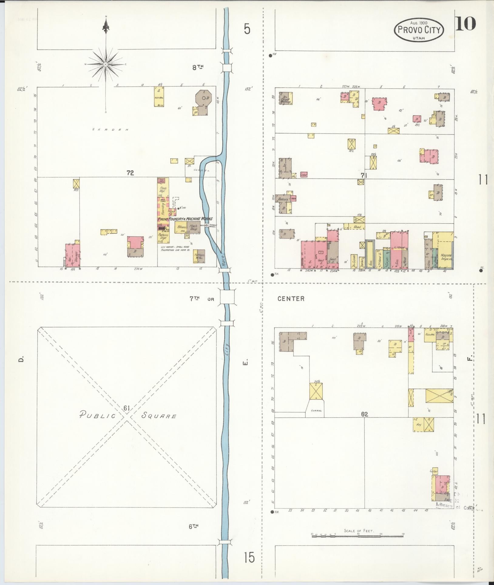 Sanborn Fire Insurance Map from Provo, Utah County, Utah (1900), Sheet #0010 - Historic Sanborn Fire Insurance Map Print, vintage old map wall art, antique decor, genealogy gift, Provo Utah map