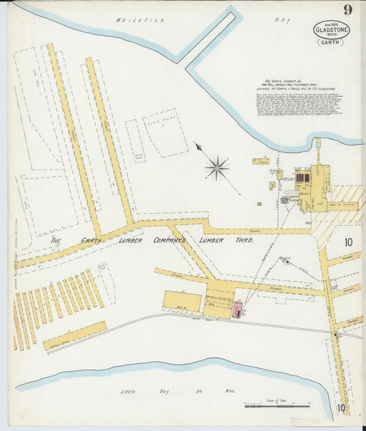 Sanborn Fire Insurance Map from Gladstone, Delta County, Michigan (1900), Sheet #0009 - Historic Sanborn Fire Insurance Map Print, vintage old map wall art, antique decor, genealogy gift, Michigan Michigan map