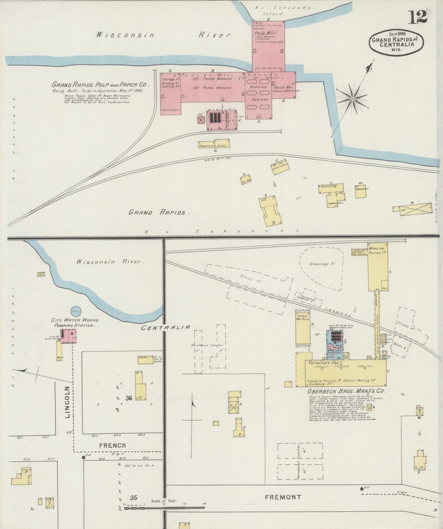 Sanborn Fire Insurance Map from Grand Rapids, Wood County, Wisconsin (1895), Sheet #0012 - Complete Map Set gallery image, historic Sanborn map, vintage wall art, Wisconsin Wisconsin