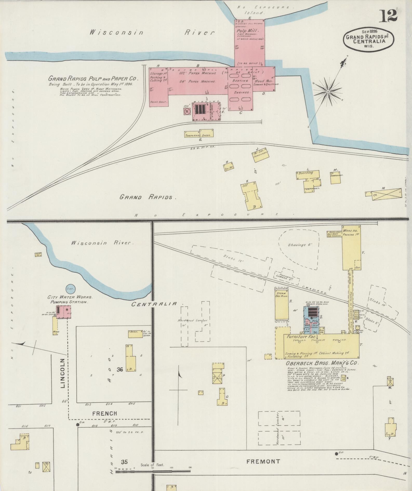 Sanborn Fire Insurance Map from Grand Rapids, Wood County, Wisconsin (1895), Sheet #0012 - Complete Map Set gallery image, historic Sanborn map, vintage wall art, Wisconsin Wisconsin