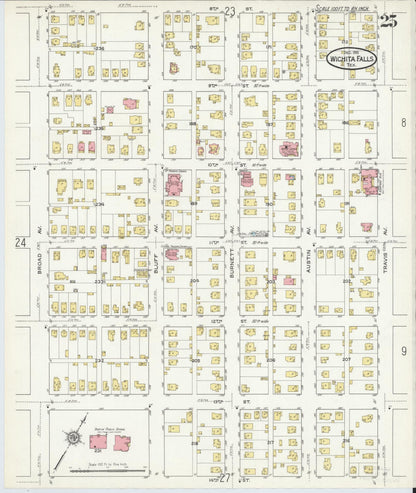 Sanborn Fire Insurance Map from Wichita Falls, Wichita County, Texas (1915), Sheet #0025 - Complete Map Set gallery image, historic Sanborn map, vintage wall art, Texas Texas