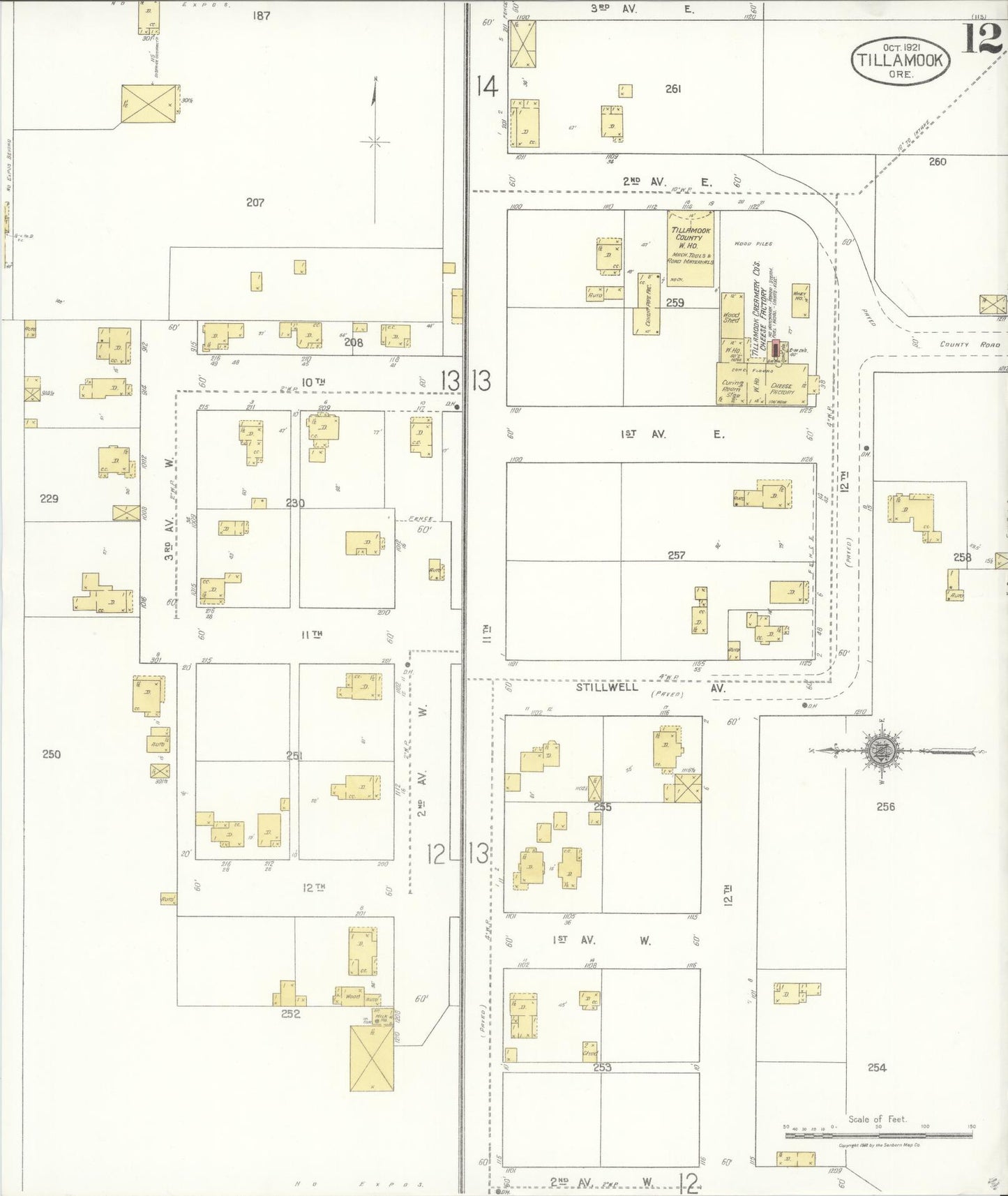 Sanborn Fire Insurance Map from Tillamook, Tillamook County, Oregon (1921), Sheet #0012 - Complete Map Set gallery image, historic Sanborn map, vintage wall art, Oregon Oregon