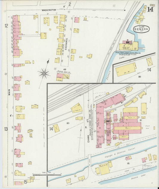 Sanborn Fire Insurance Map from Geneva, Ontario County, New York (1897), Sheet #0014 - Historic Sanborn Fire Insurance Map Print, vintage old map wall art, antique decor, genealogy gift, New York New York map