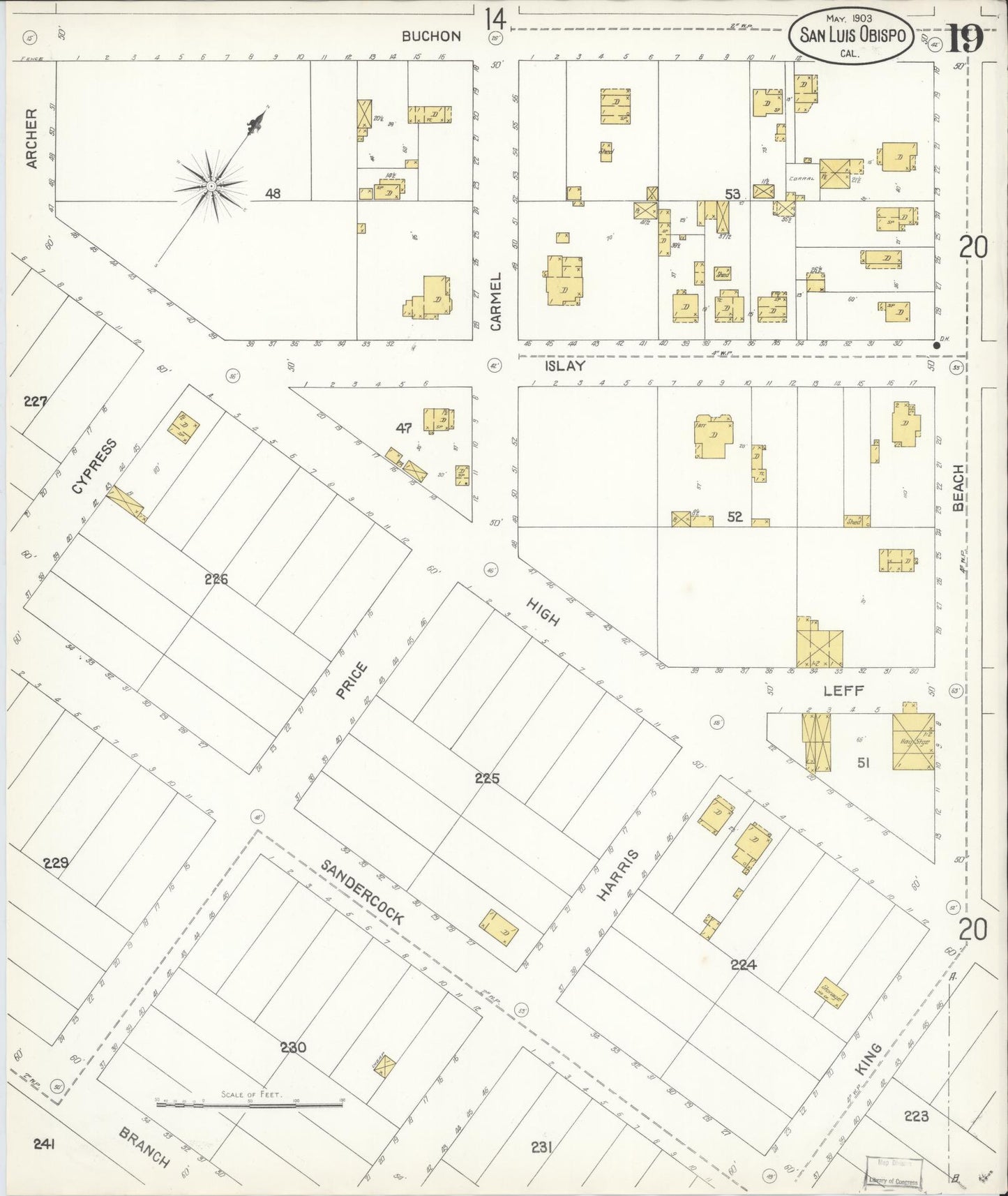 Sanborn Fire Insurance Map from San Luis Obispo, San Luis Obispo County, California (1903), Sheet #0019 - Complete Map Set gallery image, historic Sanborn map, vintage wall art, California California