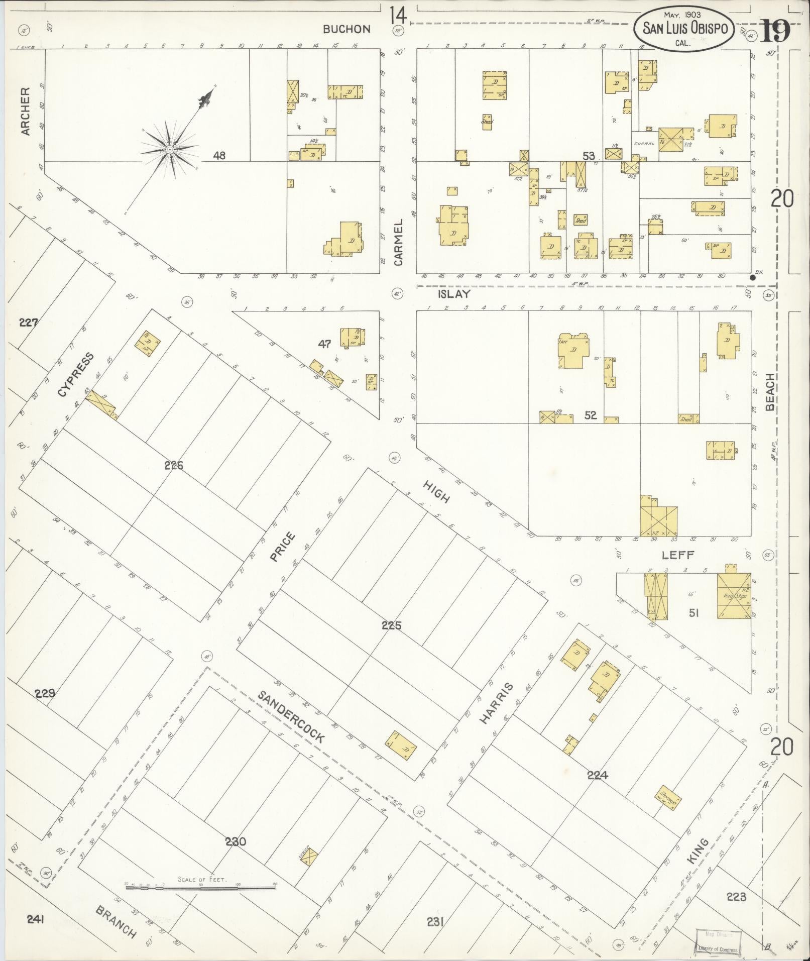 Sanborn Fire Insurance Map from San Luis Obispo, San Luis Obispo County, California (1903), Sheet #0019 - Complete Map Set gallery image, historic Sanborn map, vintage wall art, California California
