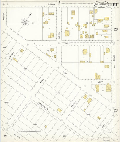 Sanborn Fire Insurance Map from San Luis Obispo, San Luis Obispo County, California (1903), Sheet #0019 - Complete Map Set gallery image, historic Sanborn map, vintage wall art, California California