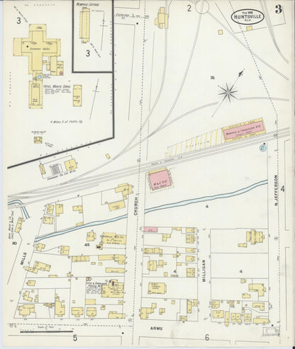 Sanborn Fire Insurance Map from Huntsville, Madison County, Alabama (1898), Sheet #0003 - Complete Map Set gallery image, historic Sanborn map, vintage wall art, Alabama Alabama