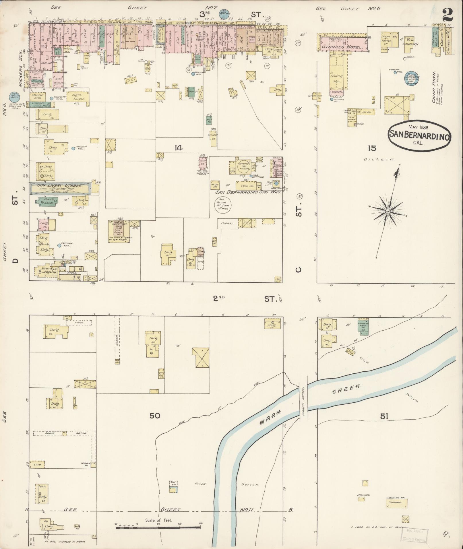 Sanborn Fire Insurance Map from San Bernardino, San Bernardino County, California (1888), Sheet #0002 - Complete Map Set gallery image, historic Sanborn map, vintage wall art, California California