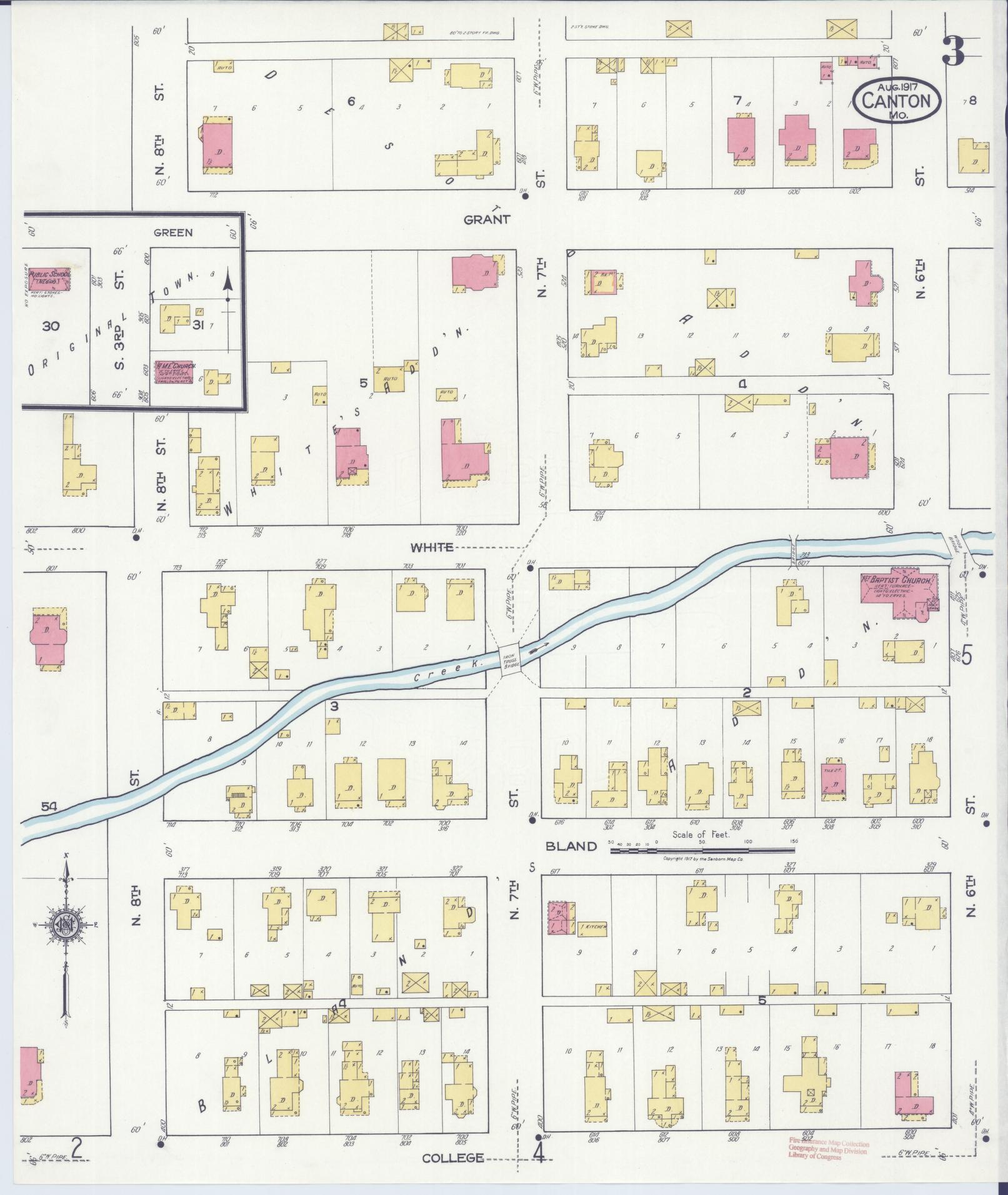 Sanborn Fire Insurance Map from Canton, Lewis County, Missouri (1917), Sheet #0003 - Complete Map Set gallery image, historic Sanborn map, vintage wall art, Missouri Missouri