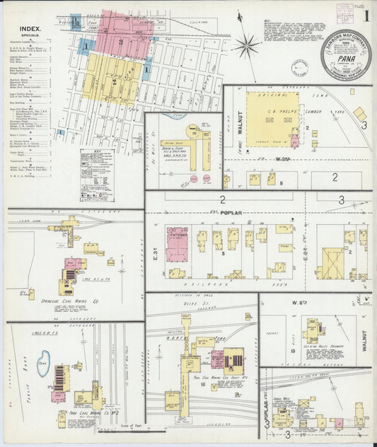Sanborn Fire Insurance Map from Pana, Christian County, Illinois (1902), Sheet #0001 - Complete Map Set gallery image, historic Sanborn map, vintage wall art, Illinois Illinois