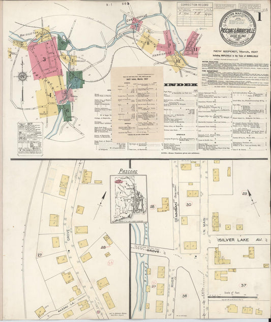 Sanborn Fire Insurance Map from Pascoag, Providence County, Rhode Island (1944), Sheet #0001 - Historic Sanborn Fire Insurance Map Print, vintage old map wall art, antique decor, genealogy gift, Rhode Island Rhode Island map