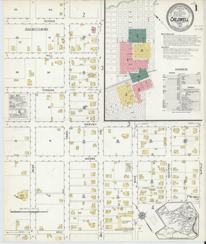 Sanborn Fire Insurance Map from Caldwell, Burleson County, Texas (1915), Sheet #0001 - Historic Sanborn Fire Insurance Map Print, vintage old map wall art, antique decor, genealogy gift, Texas Texas map