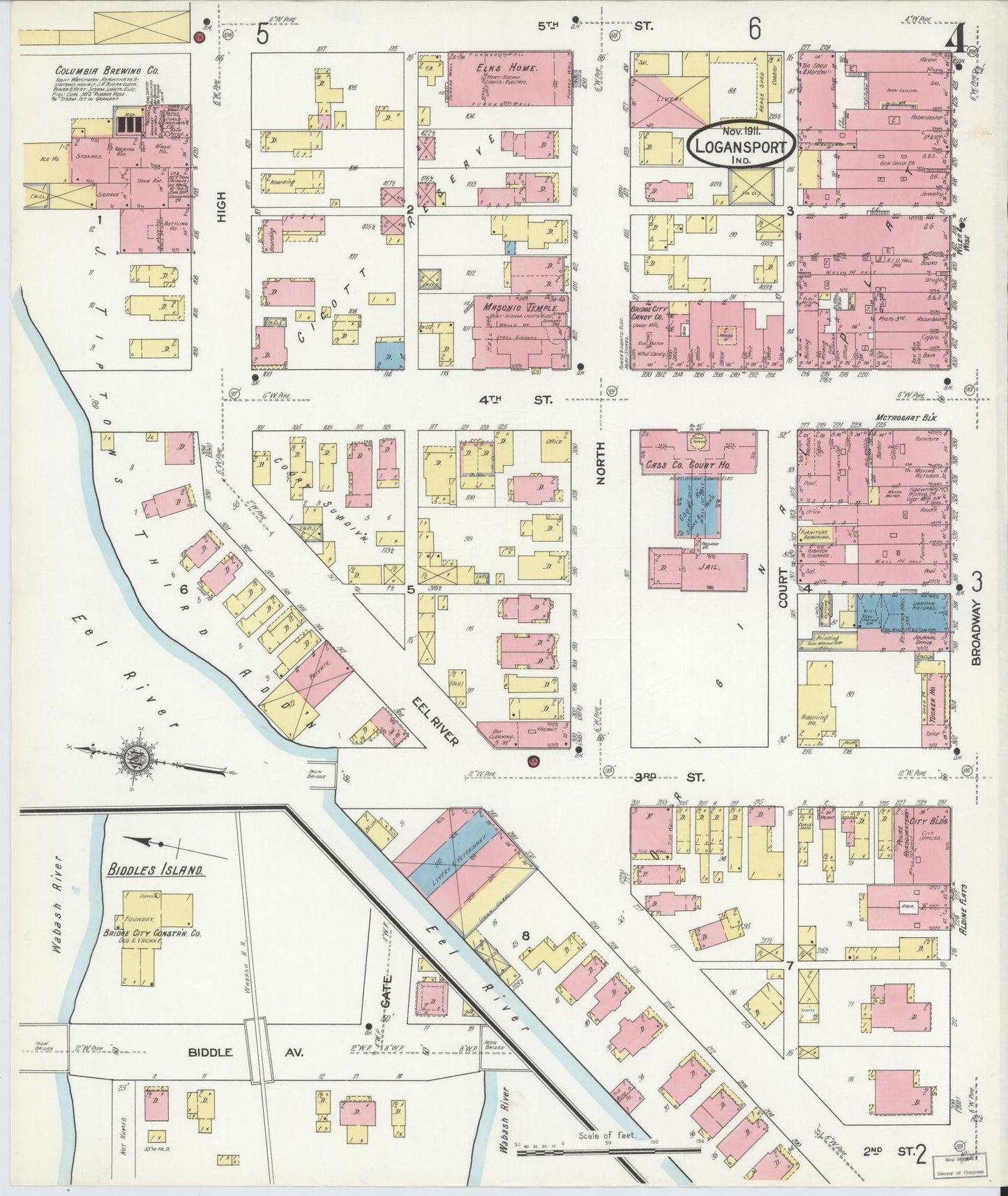 Sanborn Fire Insurance Map from Logansport, Cass County, Indiana (1911), Sheet #0004 - Historic Sanborn Fire Insurance Map Print, vintage old map wall art, antique decor, genealogy gift, Indiana Indiana map