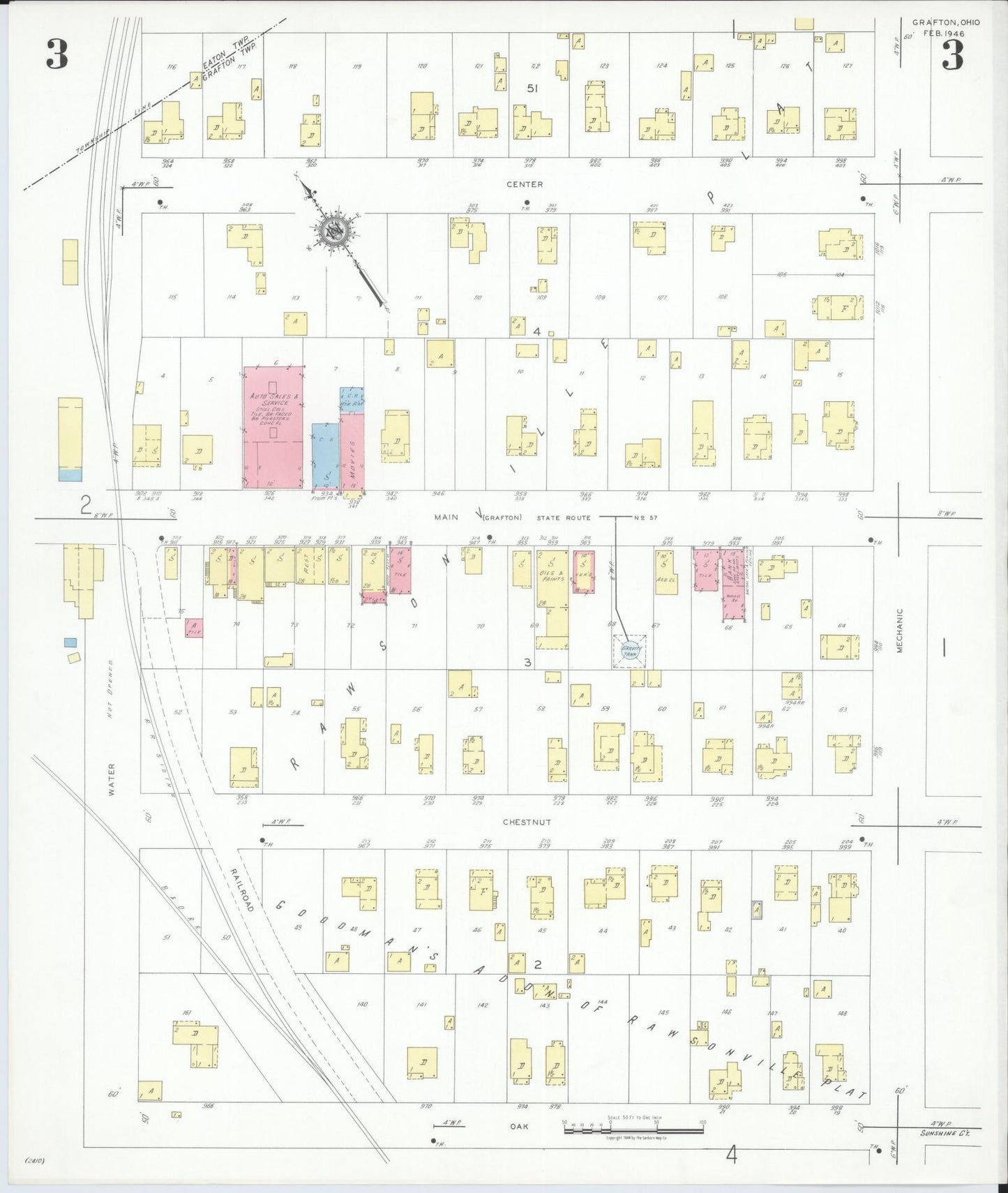 Sanborn Fire Insurance Map from Grafton, Lorain County, Ohio (1946), Sheet #0003 - Historic Sanborn Fire Insurance Map Print, vintage old map wall art, antique decor, genealogy gift, Ohio Ohio map