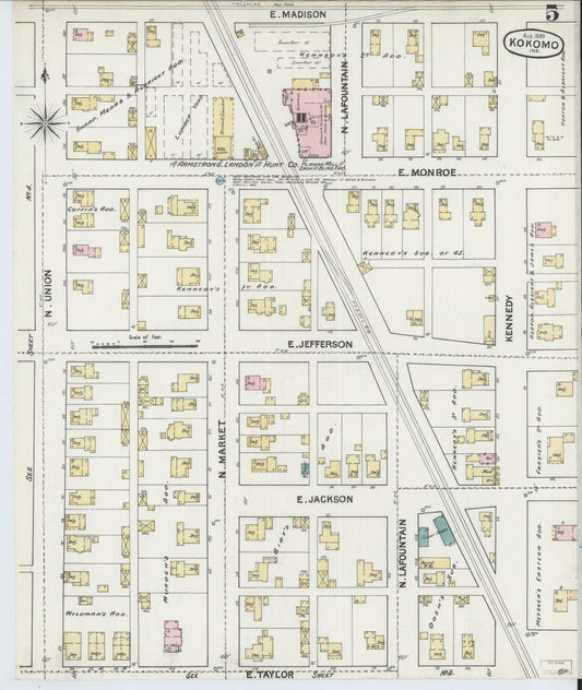 Sanborn Fire Insurance Map from Kokomo, Howard County, Indiana (1889), Sheet #0005 - Historic Sanborn Fire Insurance Map Print, vintage old map wall art, antique decor, genealogy gift, Indiana Indiana map