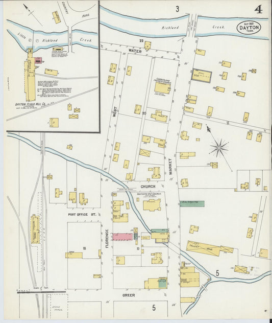 Sanborn Fire Insurance Map from Dayton, Rhea County, Tennessee (1902), Sheet #0004 - Historic Sanborn Fire Insurance Map Print, vintage old map wall art, antique decor, genealogy gift, Tennessee Tennessee map